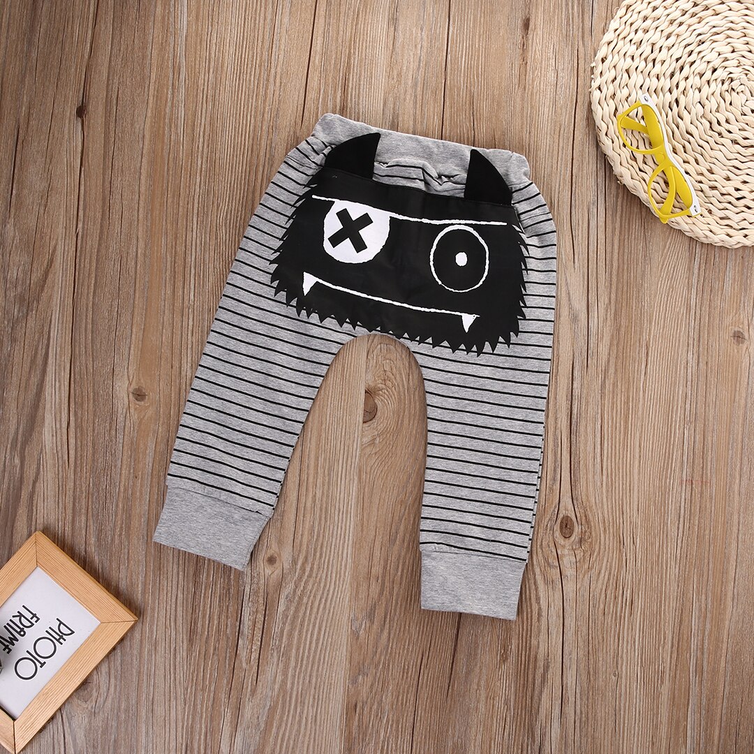 0-24M Baby Newborn Infant Baby Boys Girls Stripe Monster Bottoms Harem Pants Legging Trousers Cotton Trousers Slacks