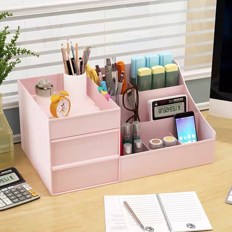 Pen Holder for Desk, Plastic Pencil Organizer Holder, Cute Pen Organizer Storage with Drawer, Ideal for Office, Classroom,