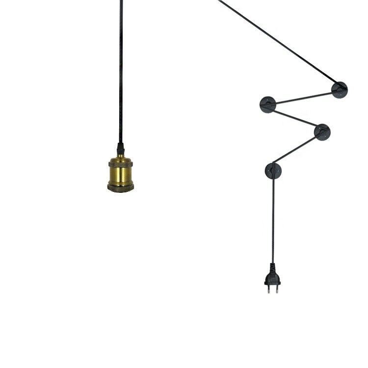 DIY Wall Light E27 Screw Wall Suspension Lamp Holder with Plug Wiring-free Line Wall Lamp Industrial Decor