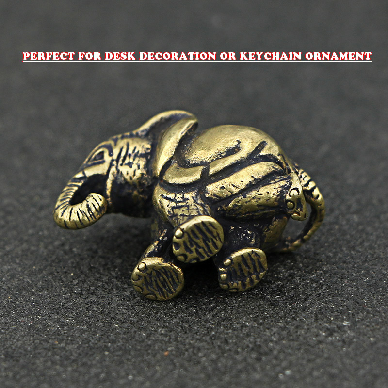 Mini estatua de elefante de latón Vintage lindo llavero de bolsillo ornamento figura escultura hogar Oficina escritorio juguete de ornamento decorativo