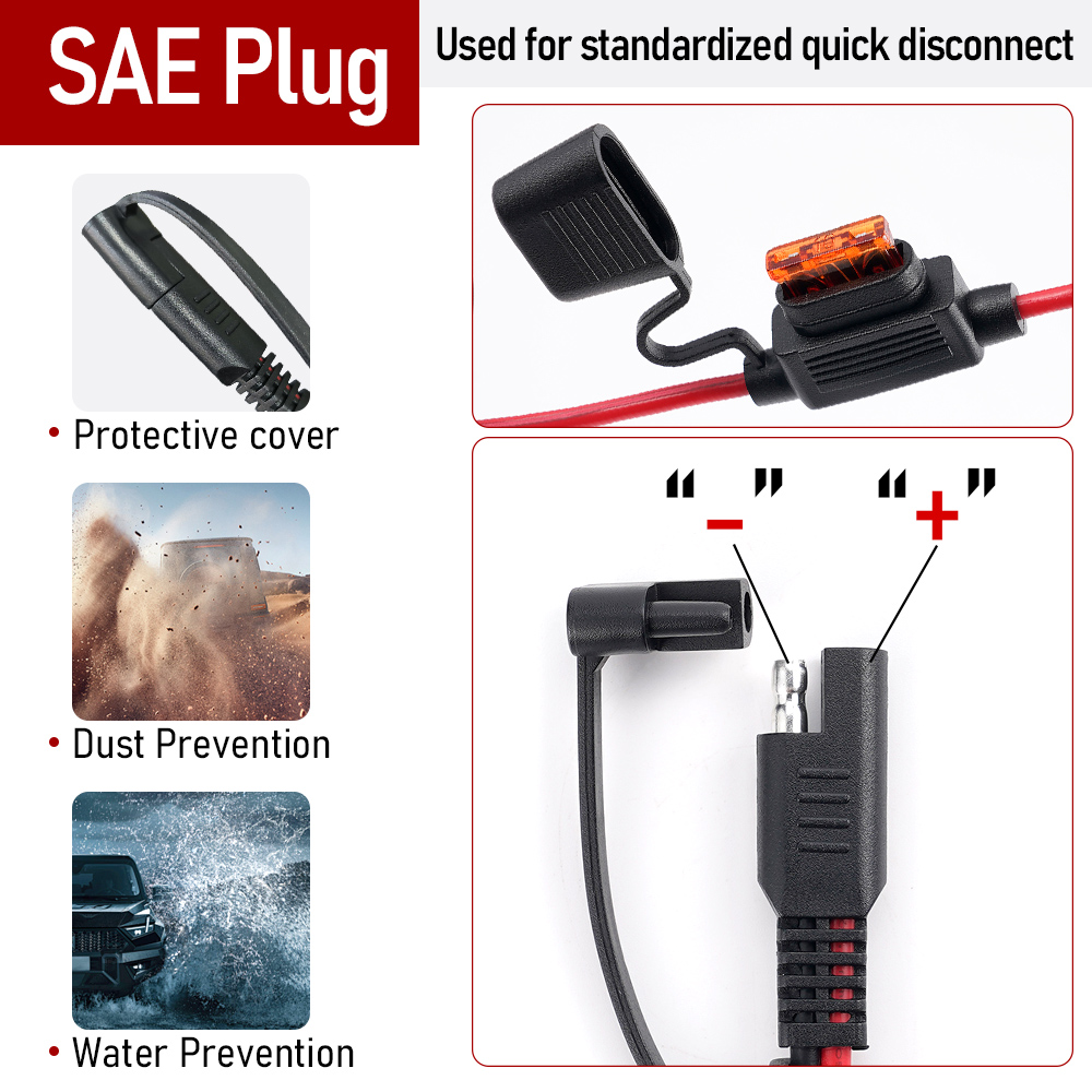 Double SAE Quick Release Cable Adapter Extension Solar Cable SAE to O-ring Connector Extension Cable for Battery Charger Maintai