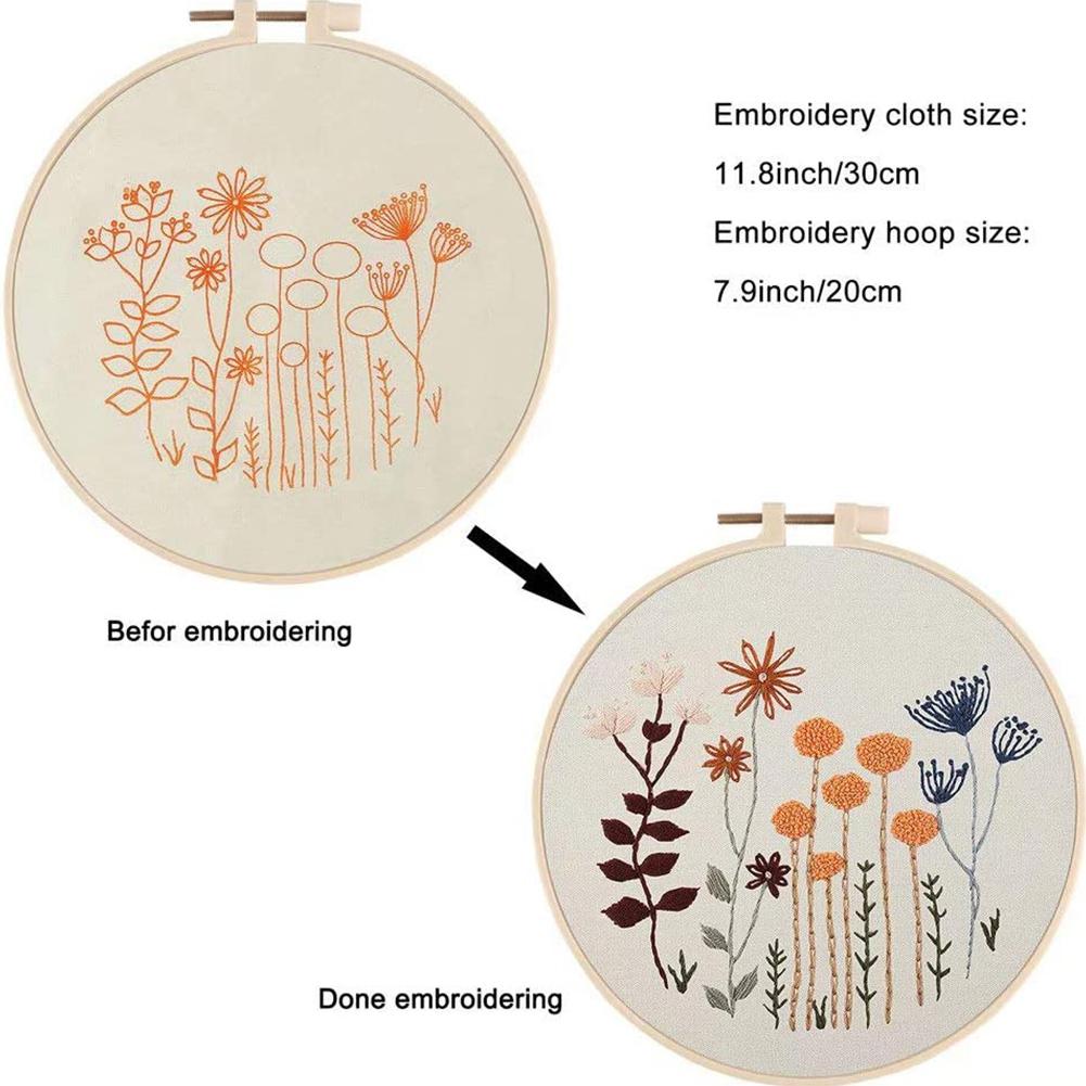 Borduurwerk Kit Voor Beginners Kruissteek Diy Stamped Borduren Met Bloemen Patroon Borduren Ring Kleur Threads