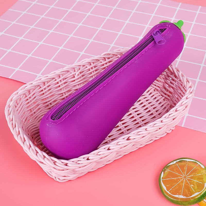 Eggplant Bean Pod Shaped Pen Case Silicone Pencil Bag Students Pencil Bag Primary Secondary School Stationery Kawaii Pencil Case