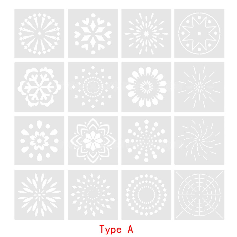16 st mandala prickverktyg mallar stencilset själv för gör-det-själv måla rita rita konst hantverksprojekt tillbehör