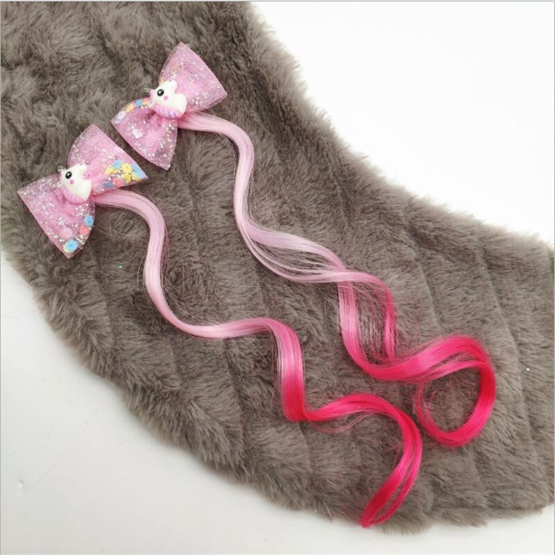 2 stuks kinderpruik haarspeldjes eenhoorn pailletten garen strik meisjes vlechten haarelastiek gedraaid schattige kinder haarspelden accessoires: Rood