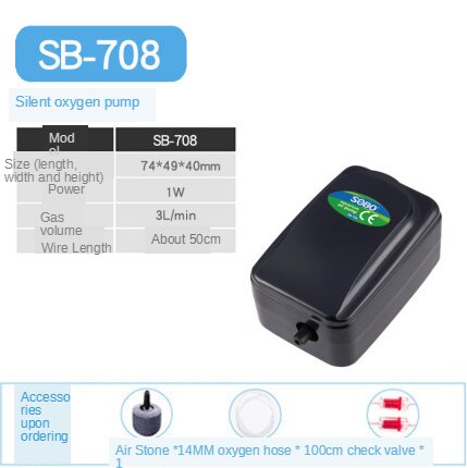 SOBO Aquarium Air Pump Fish Tank Increasing Oxygen Pump Adjustable Large Air Output Aeration Pump Air Compressor Accessories: 708    1W