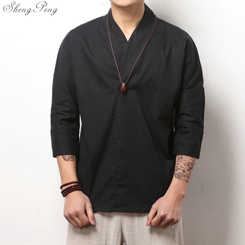 traditionellen chinesischen bluse hemd kleidung für männer oben orientalisch Mandarin kragen hemd leinen männlichen Kimono Outfit kleidung G197: 3 / S