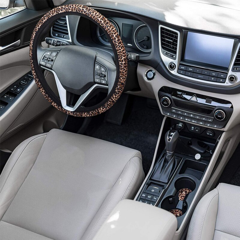 Vrouwen Innerlijke Automotive Decor Universele Luipaard Print Auto Stuurhoes Ademend Non Slip Auto Stof Cover Voor Focus
