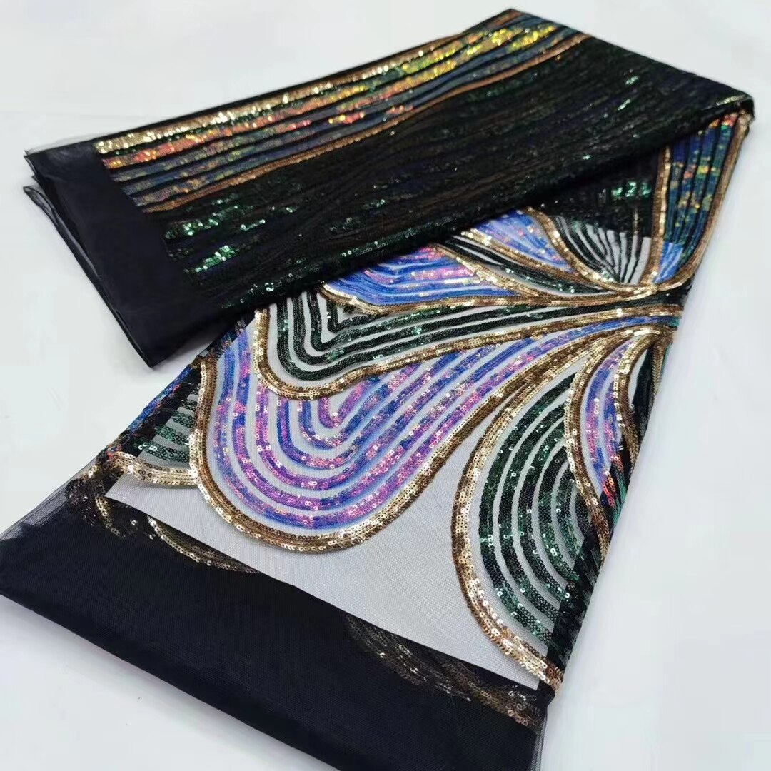 Classic African French Tulle Lace with Sequins For Wedding Dress NN338_L: Classic Color3