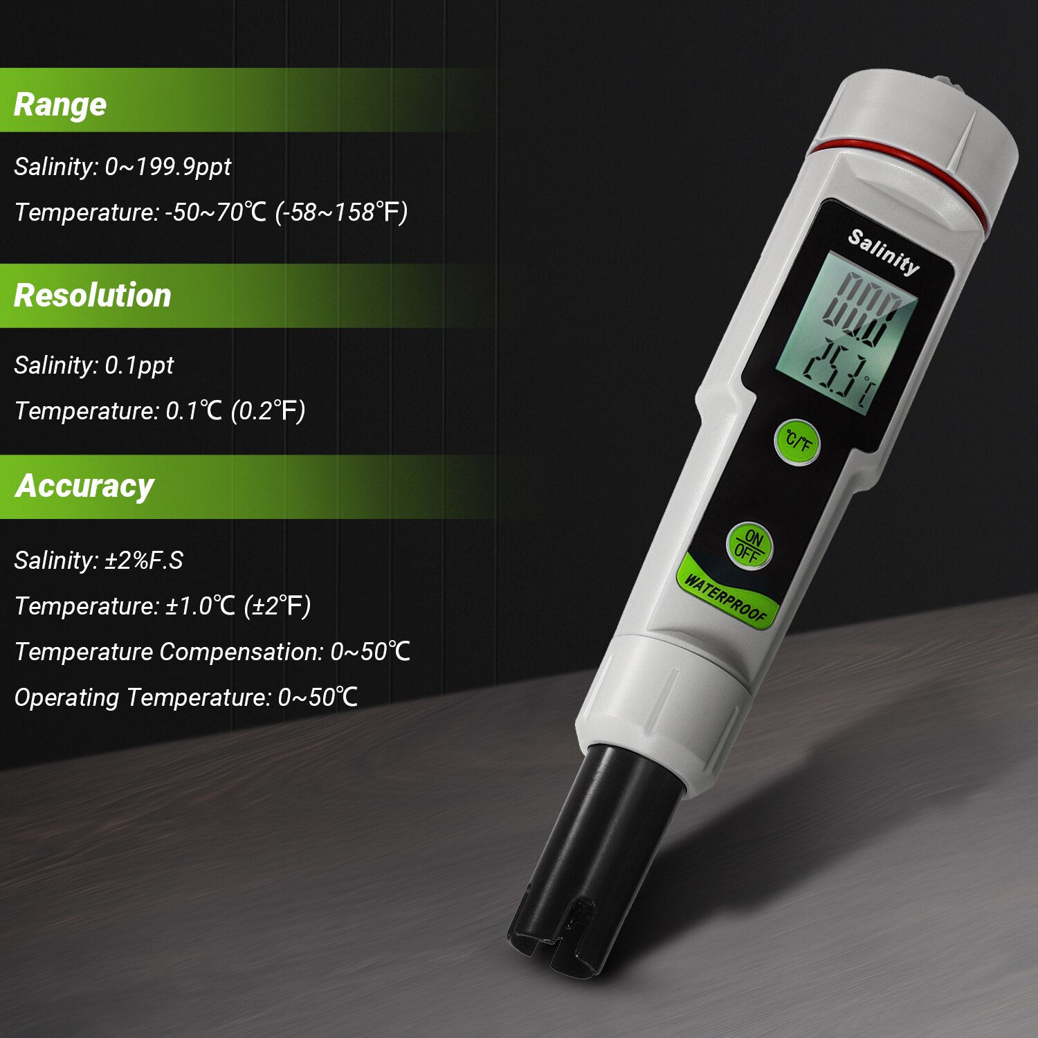 Salinometer Waterproof Salinity Test Pen 2-in-1 Salinity &amp; Temperature Meter Portable Salinity Meter Salimeter Pen Measure Gaug