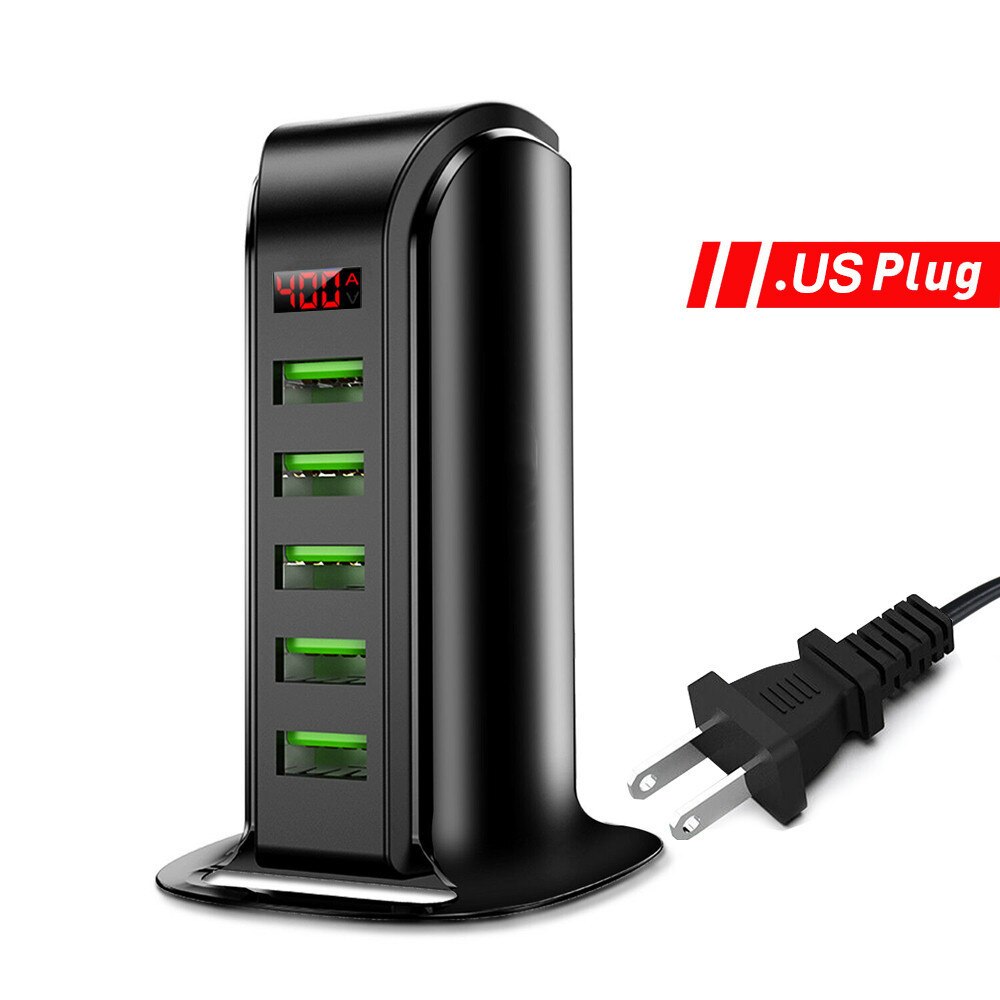 5 portas usb carregador hub display led multi usb estação de carregamento doca universal do telefone móvel desktop parede casa reino unido da ue plugue: US