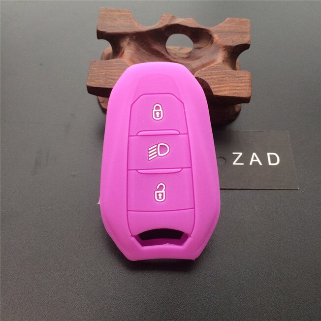 ZAD silicone rubber car key fob case cover holder shell for Peugeot 308 508 3008 4008 5008 for Citroen smart remote key: Purple