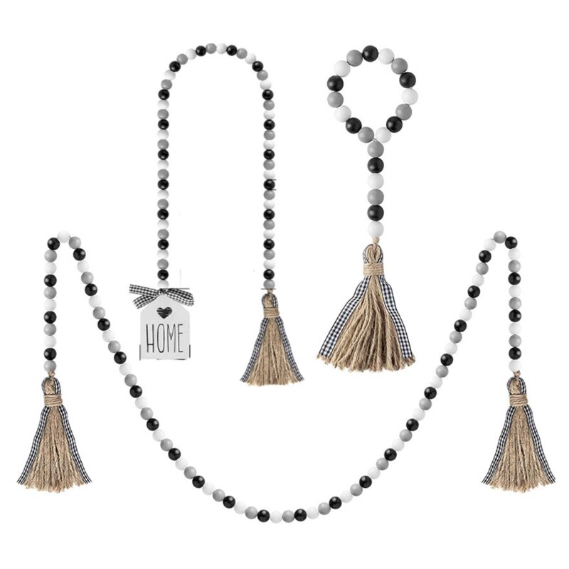 1/3Pcs Hout Bead Garland Met Kwasten Boerderij Rustieke Land Tiered Lade Decor R3MA