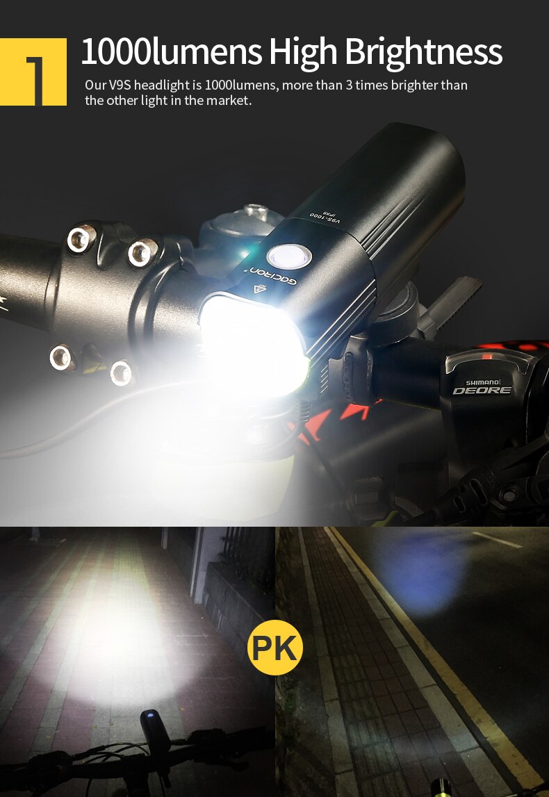 GACIRON Fahrrad Fahrrad Scheinwerfer Wasserdichte 1000 Lumen MTB Radfahren Blitz Licht Vorderseite LED Taschenlampe Energie Bank Fahrrad zubehör