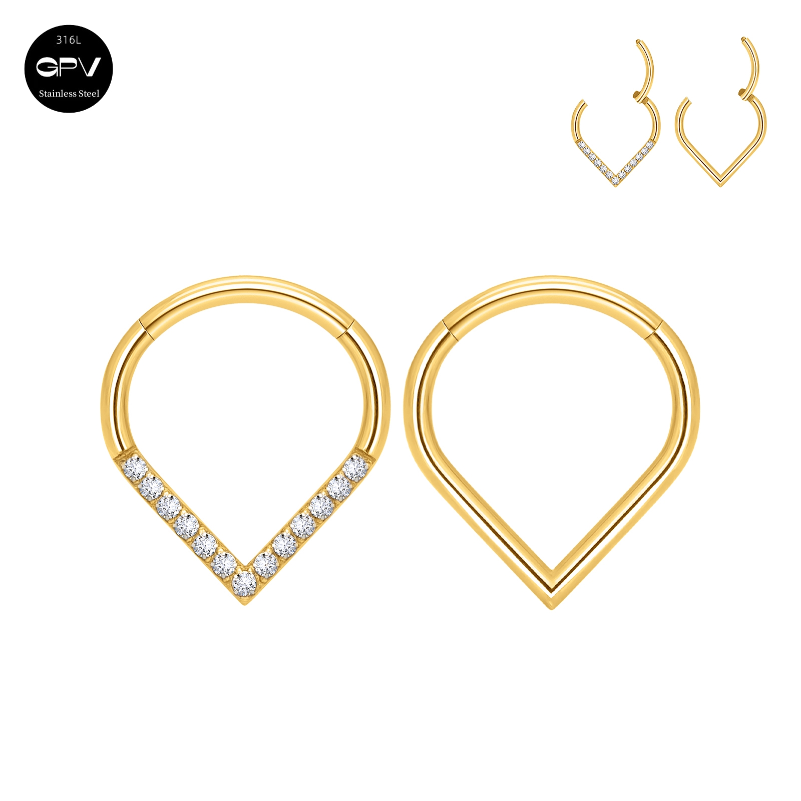 1/10 Uds. Anillo de nariz de gota en forma de corazón de acero inoxidable 316L 16G con incrustaciones ZC pendientes de joyería perforados para hombres y mujeres anillo de tabique