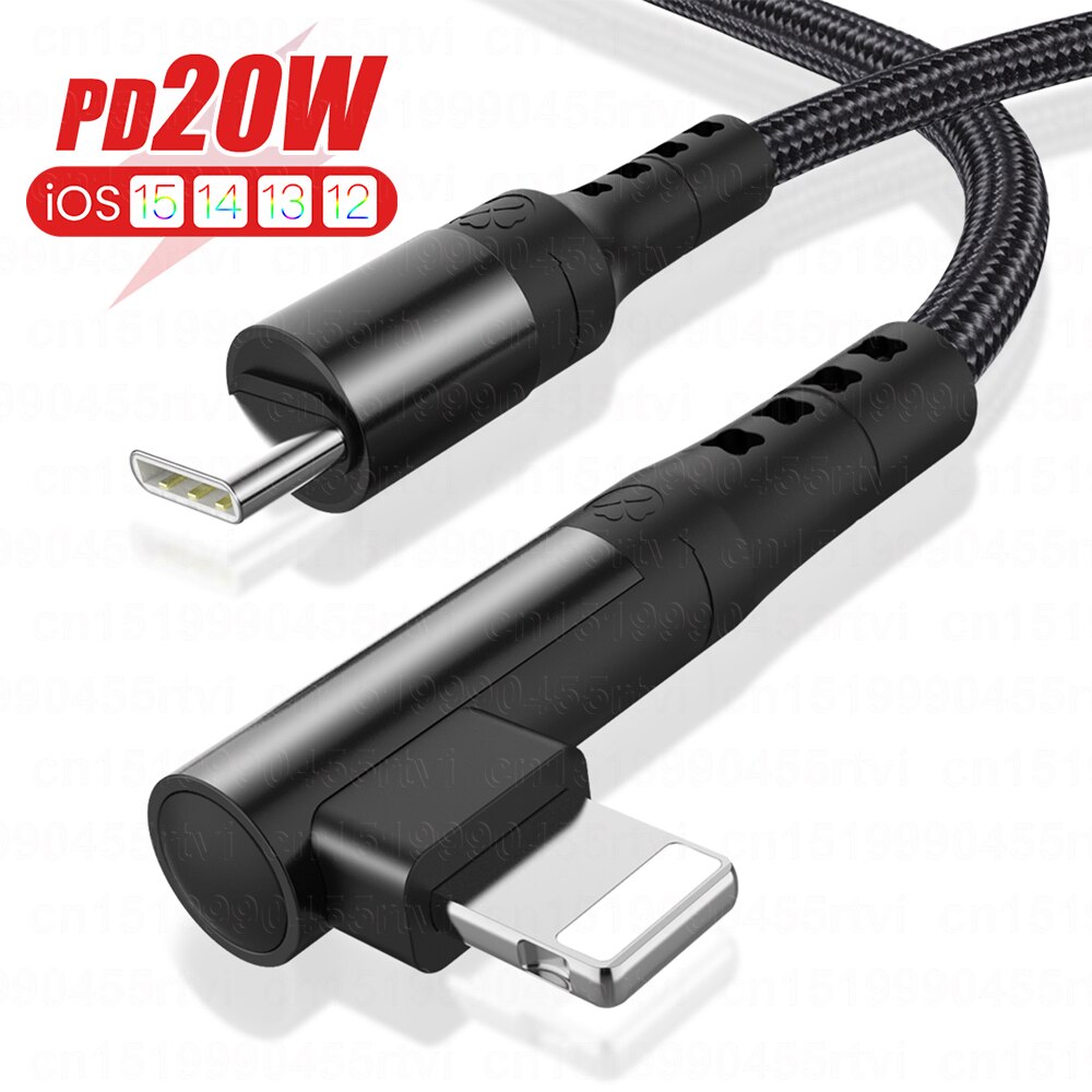 Cabo usb do cotovelo para o iphone 13 12 11 pro max pd 20w carregamento rápido usb tipo c a cabo de 8 pinos para o cabo do carregador do fio de dados do iphone usb