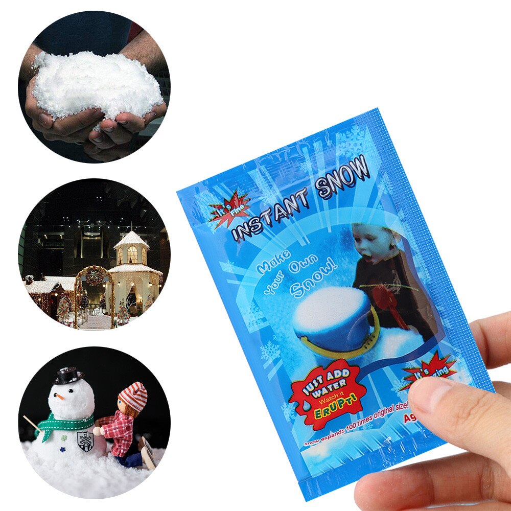 1 ud. Nieve Artificial nieve instantánea en polvo copo de nieve esponjoso súper absorbente congelado magia Prop Navidad muñeco de nieve Decoración
