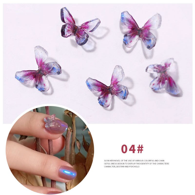 2 pcs/set 15Styles 3D Resin Butterfly Nail Art Decorations Manual Stereo Mini Manicure Butterfly DIY Rhinestones Manicure: 04