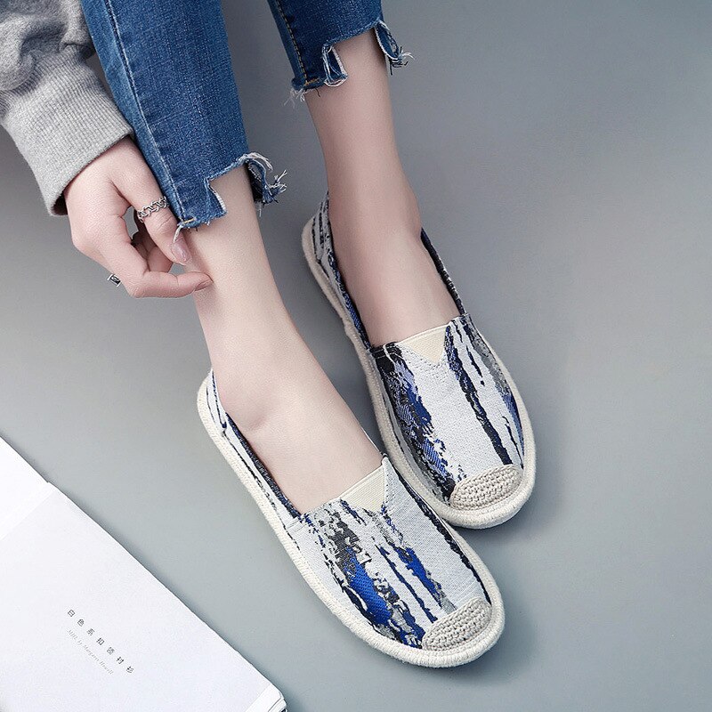 Lässige Halbschuhe Beleg Auf Wohnungen Fischer Schuhe Frau lässig Sommer Herbst Leinwand Espadrilles Damen Leichte Schuhe Atmungsaktiv