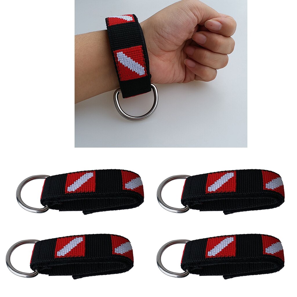 4 stück taucher-handschlaufe mit verstellbarem klettverschluss und d-ring aus edelstahl