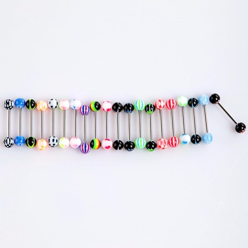 20 pcs Tattoo Supplies Colorful Stainless Steel Ball Barbell Tongue Rings Bars Piercing Cosmetic HSJ88