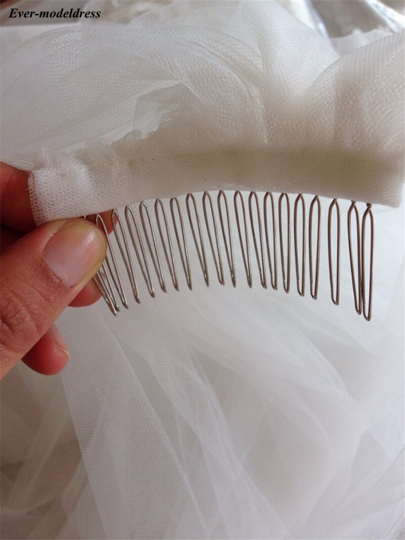 Voiles de mariée avec peigne, Appliques en dentelle, une couche, Long pour mariée, en Tulle, doux, accessoires de mariage, bon marché,