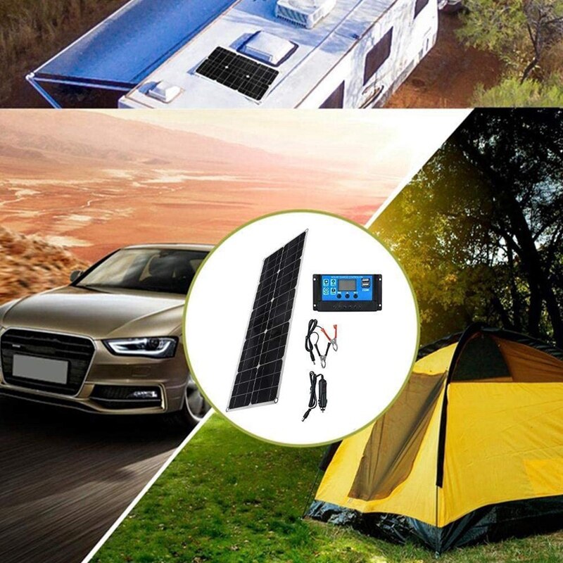 100w solcellepanel kit 12v batterilader kontroller for campingvogn & båt & dual usb solcellepanel 10a solcelle kontroller