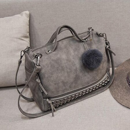 Sacs à main en cuir Nubuck Vintage pour femmes, sacoches à rivets plus grands, sac à bandoulière pour moto: gray