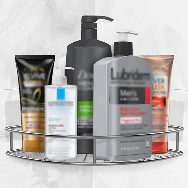 Stainless Steel Shower Corner Caddy Bathroom Shower Corner Shelf Self Adhesive with Glue or Wall Mount