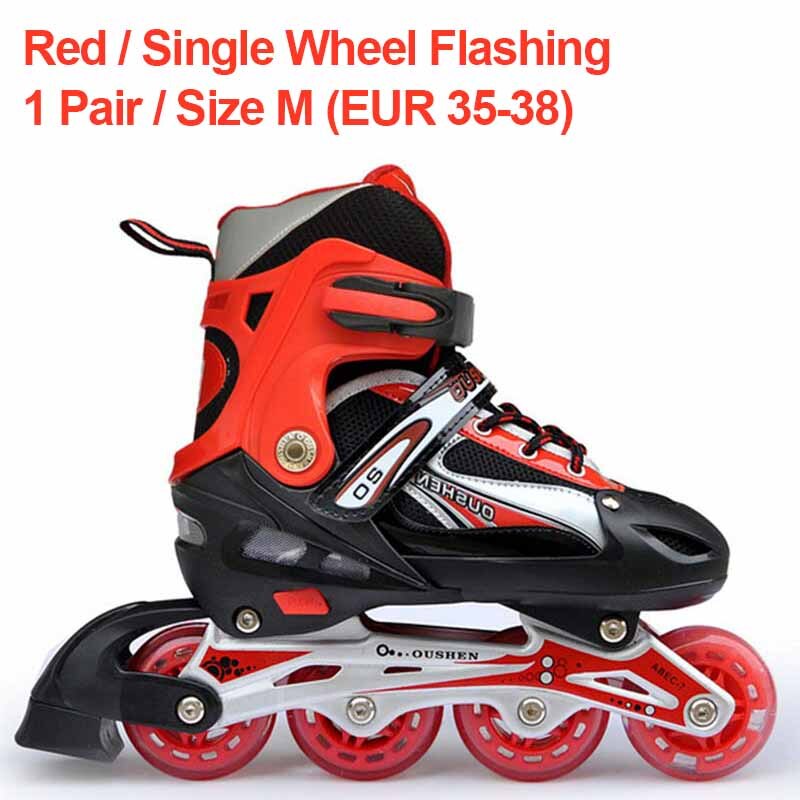 Justerbar storlek inlines skor för barn pojke flicka pu blinkande 4 hjul rullskridskor barn rullskridskor sneakers boots: Röd m
