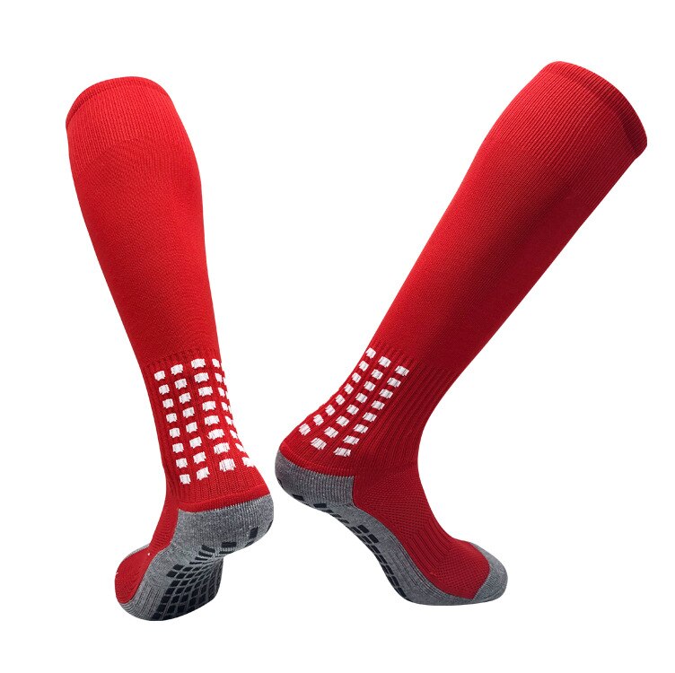 Mænd kvinder sokker knæhøje lange strømper skridsikre strømper kompression cirkulation basketball sokker voksne: Rød