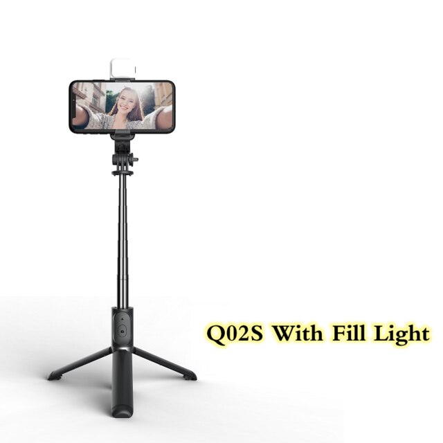 FGCLSY Bluetooth selfie stick with LED fill light mini tripod, expandable monopod For Android IOS: Q02S Black