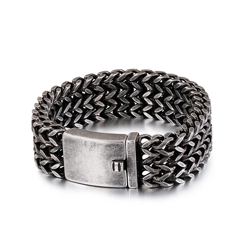 Fongten Mesh Link Chain Armband Mannen Punk Vintage Metalen Roestvrij Staal Mens Wrist Band Charme Brede Armbanden Sieraden: Vintage 18mm Width / 19cm