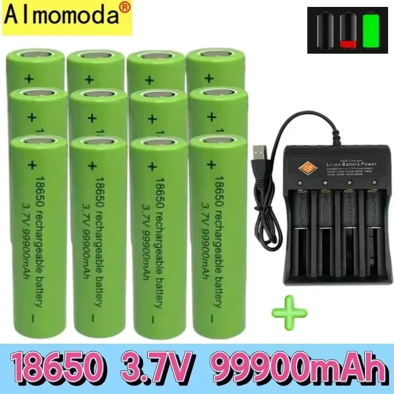 Batteria originale 18650 con grande capacità 99900Mah 3,7 V + caricabatterie torcia giocattolo batteria ricaricabile agli ioni di litio, spedizione gratuita: Arancione