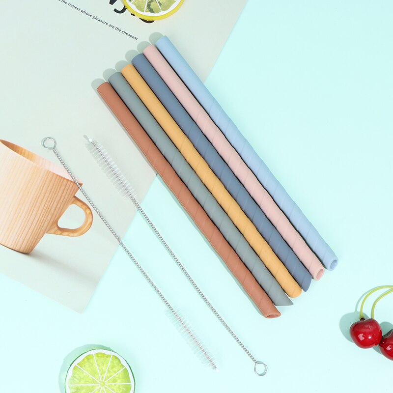 Silicone Straws Set 6 Colors Reusable Drinking Straws with 2 Cleaning Brushes