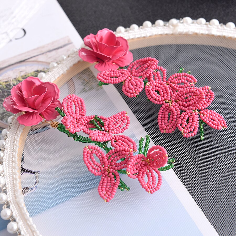 Ztech Beads Flower Large Za Earrings For Women Acrylic Handmade Jewelry Brincos Wedding Party