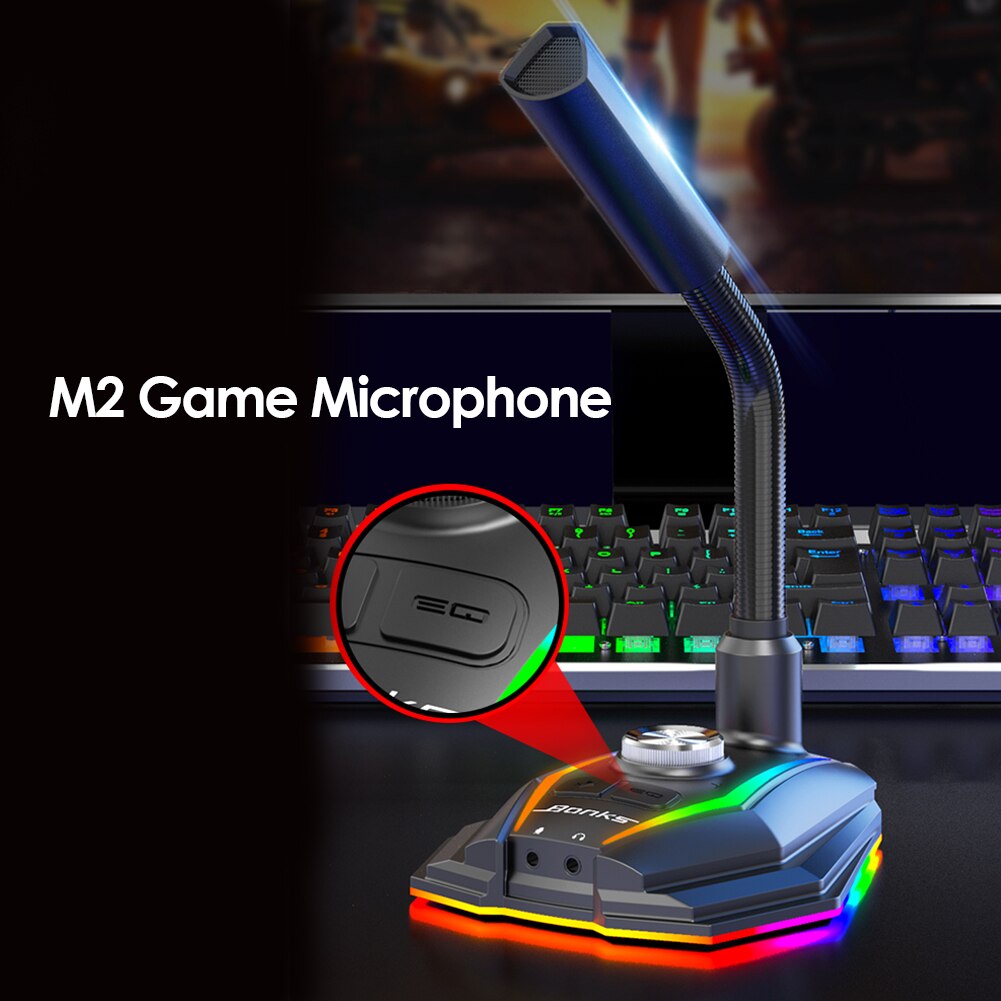 Desktop Microphone 3.5mm/USB/RGB/EQ Studio Vocal Record 360 Omnidirectional Microphone for Gaming Business Conference