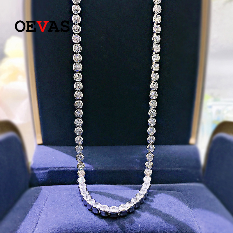 Oevas 100% 925 sterling silber 3mm voll-hochkohlenstoff-diamant-anhänger-halskette für damen funkelnder hochzeitsschmuck