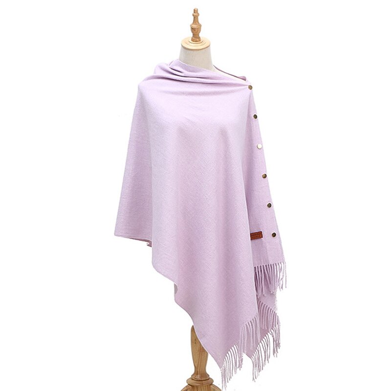 Luxe merk sjaal poncho dames kasjmier effen sjaal cape met knopen multifunctionele deken fular mujer: Lavendel