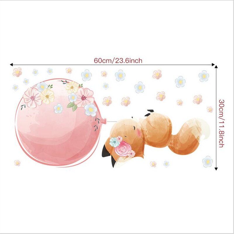 1 pz cartone animato rosa volpe palloncino fiori stelle adesivi murali per ragazze telecamera da letto per bambini vinile arte murale adesivi murali fai da te 30*60CM