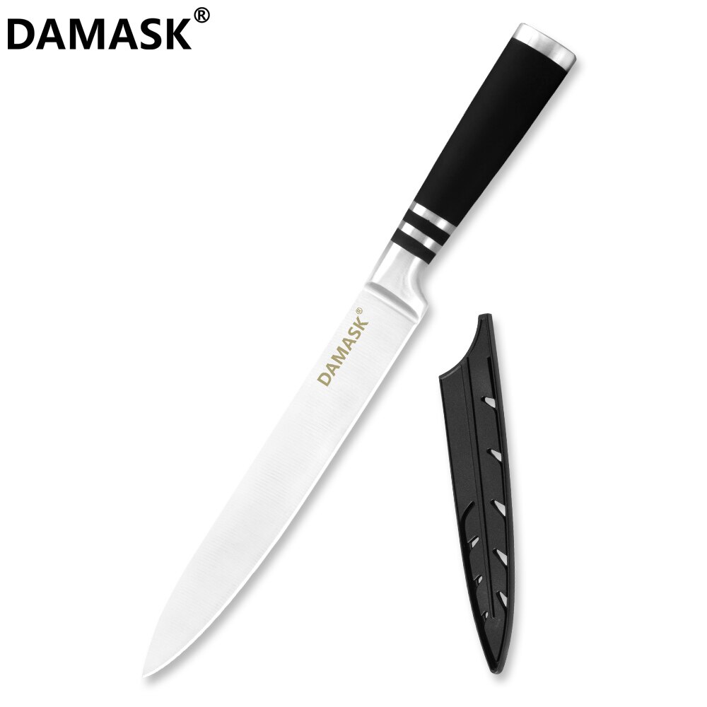 Damask mærke 3 cr 14 rustfrit stål køkkenknive sæt 430 greb knive med gratis knive dæksler: 8 tommer skivekniv