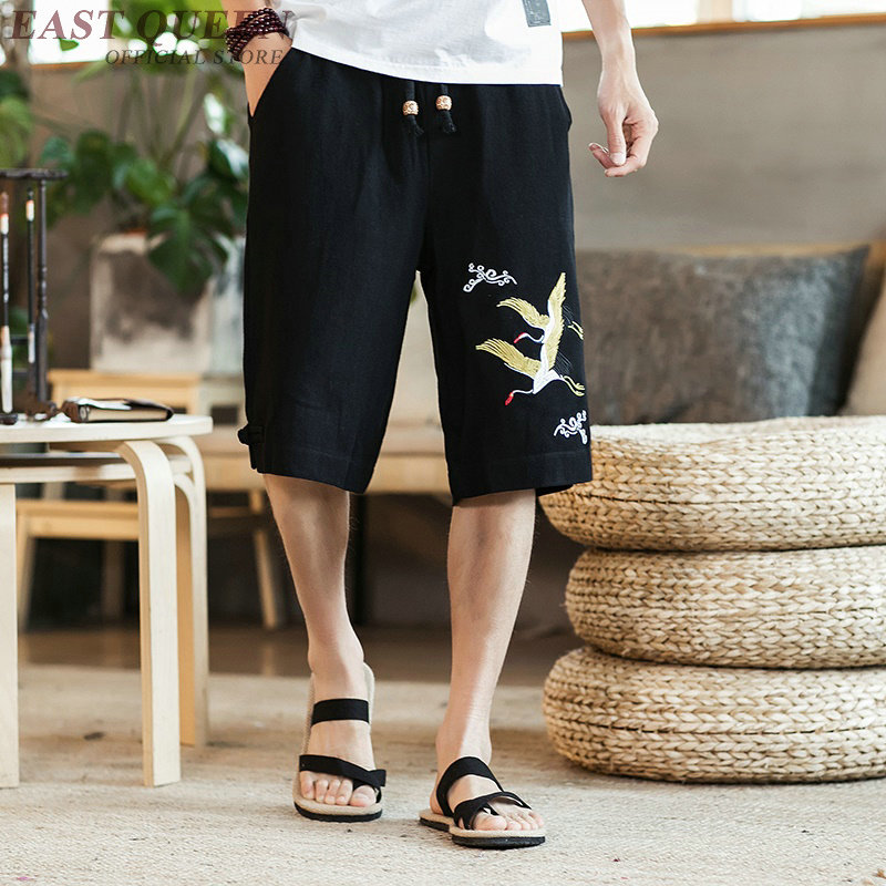 Summer short pants elastic waist loose casual short pants traditional chinese clothing for men short trousers male AA3815 Y A: 2 / XL