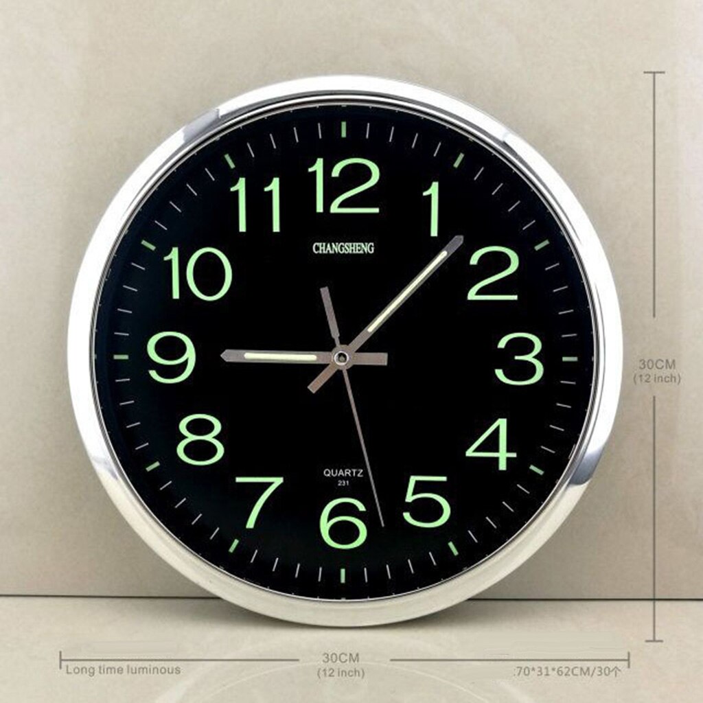 12 Inch Glowing Wall Clock, Non-ticking Night Light Wall Clock Battery Operated, Glowing in The Dark Wall Clock for Bedroom