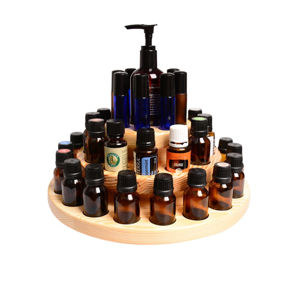 39 Slots Three Layers Essential Oil Storage Box Circle Wooden Case Aromatherapy Organizer Solid Wood Display Stand