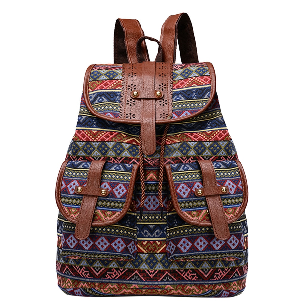 Vintage School Backpack Women Schoolbags for Teenager Girls Canvas Backpacks Student Book Bag National mochila bolsas de saco