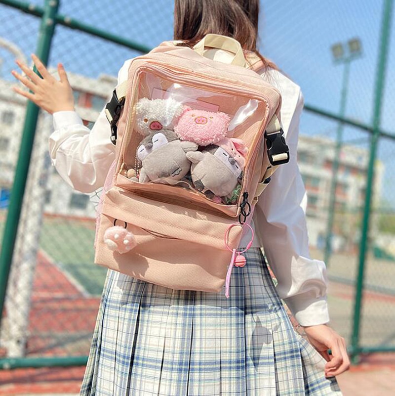 Kawaii Lolita Tas Ita Bag Clear Rugzak Voor Tienermeisjes Schooltas Dames Transparante Rugzak Tas Rood Canvas Itabag H207