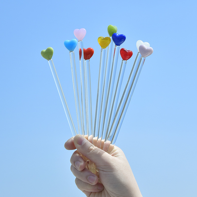 Cocktail Mixed-drink Stirring Stick Love Painted Glass Stirring Stick Cute Long Handle Juice Coffee Extension Spoon