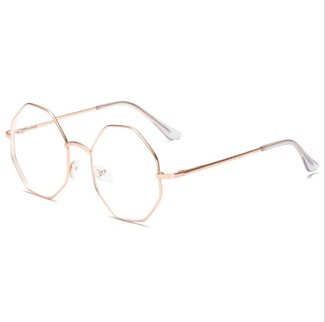 Charme retro metalramme klar linse briller ottekantet polygon overdimensionerede briller kvinder nørd nørd briller: Guld