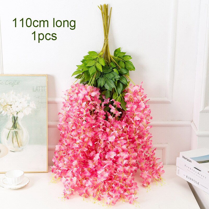 1PC 110cm Silk Wisteria Flowers White Hanging Flower For Decor Artificial Plants For Wedding Party Wall Decoration DIY Home: 9