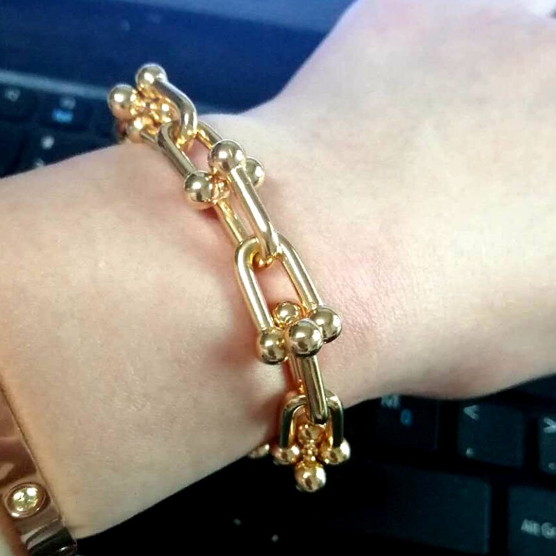 Populär japansk man kvinna manschett överarm armband fet affär rostfritt stål kedja armband high-end smycken: Guld kvinnor